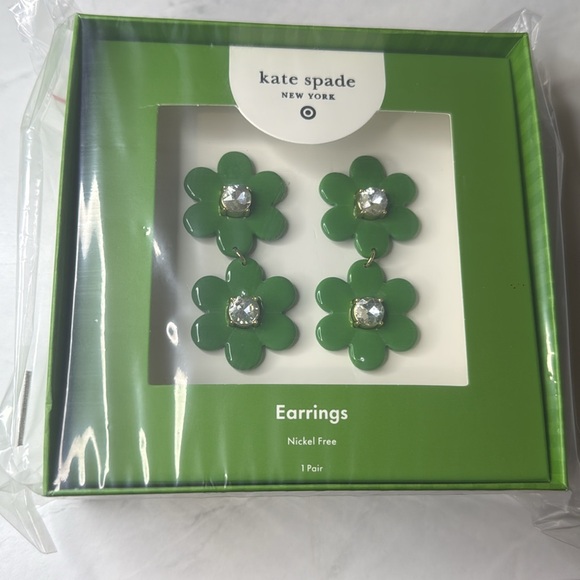 NIB Kate Spade x Target Green Flower Drop Earrings - Picture 5 of 5